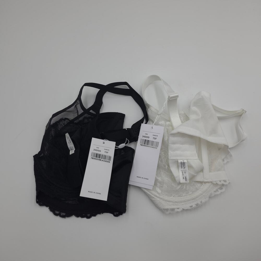 HSIA Bundle of Two Blossom Unlined Underwire Lace Bra Black White Size 34DDD - Picture 9 of 9